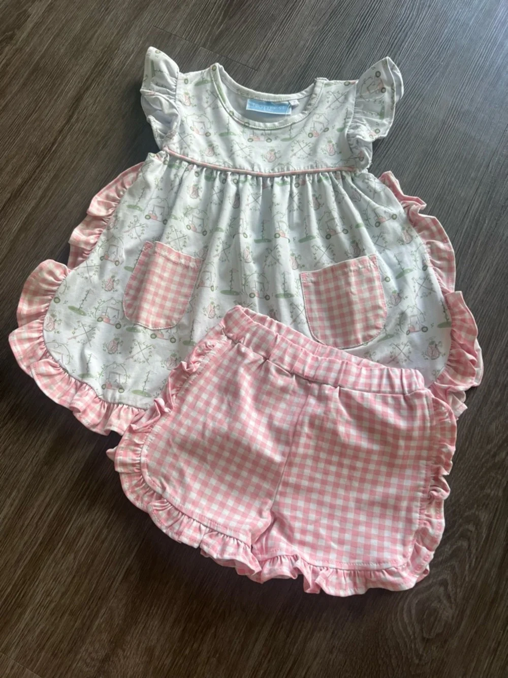 NEW Trotter Street Kids Girls Golf Two Piece Set Pink Green White Size 2